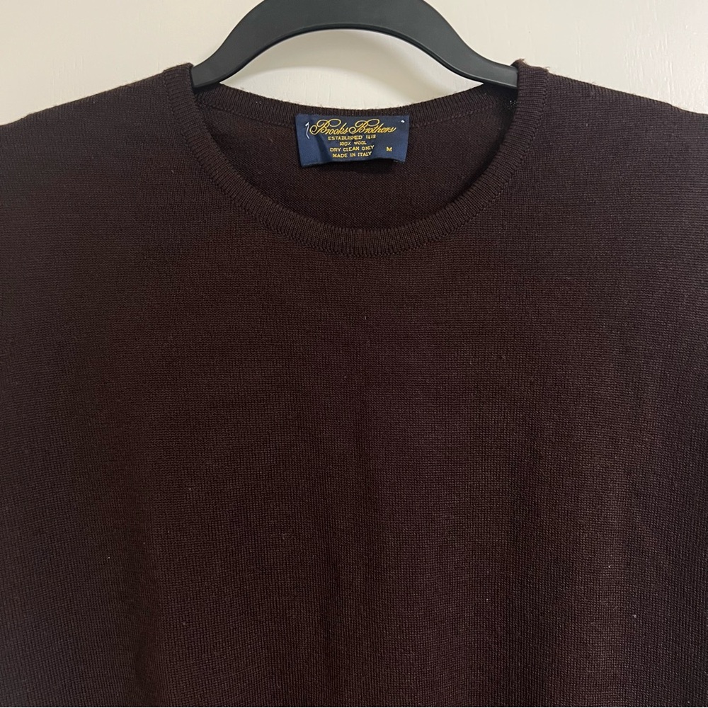 BROOKS BROTHERS 100% Wool Brown Short Sleeve Sweater, M - Picture 3 of 10